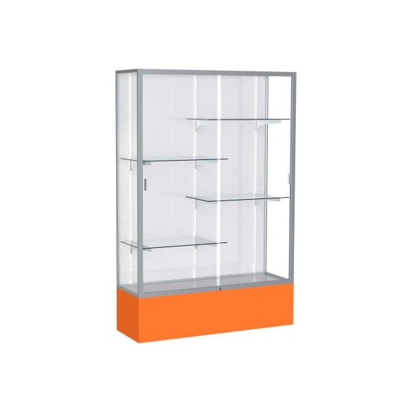 Waddell Display Case Of Ghent Spirit Display Case Orange Base, Satin Frame, White Back 48"W x 16"D x 72"H 374WB-SN-OR - main